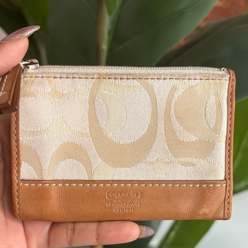 Coach Signature C Monogram Canvas & Leather Zip Coin Purse/Wallet